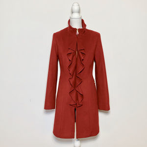 Tahari size 12  frilled red wool winter coat